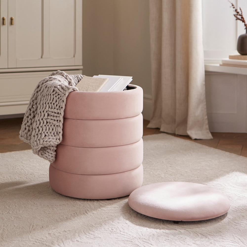 Kosea Velvet Storage Stool in Blush Pink