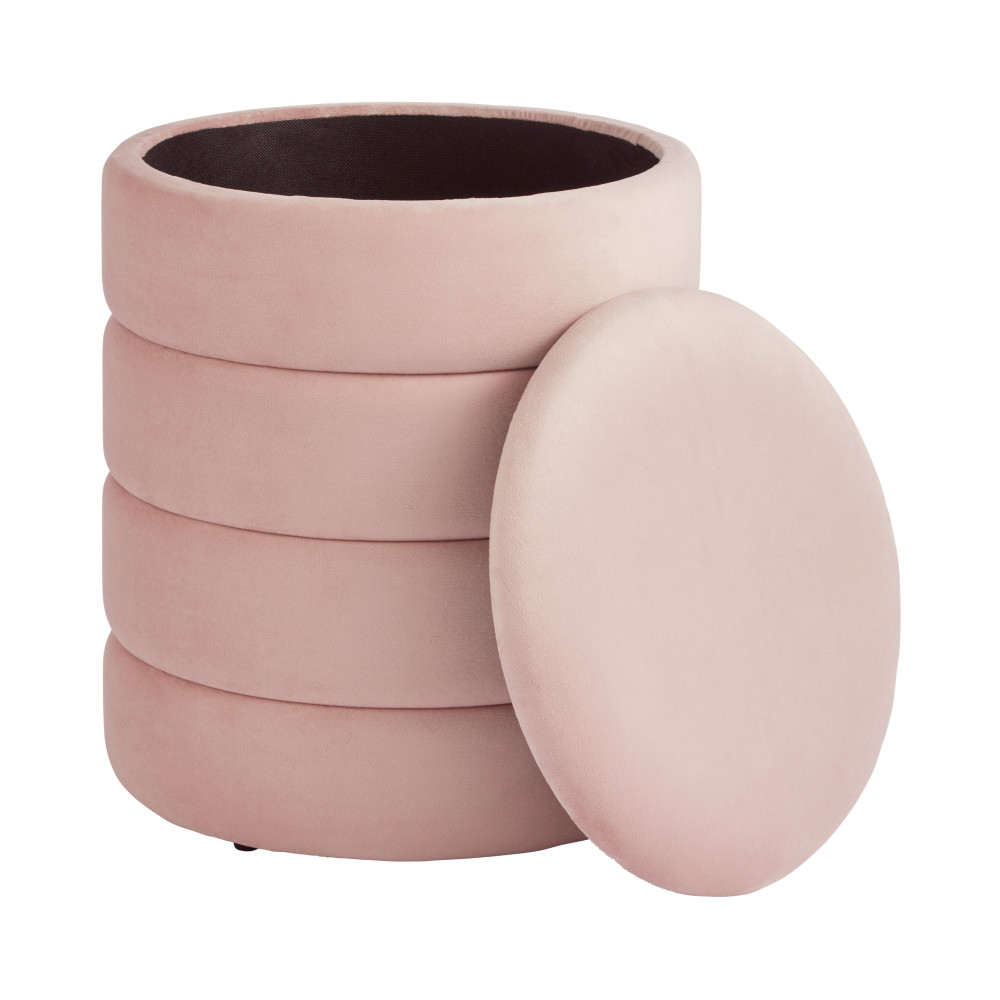 Kosea Velvet Storage Stool in Blush Pink