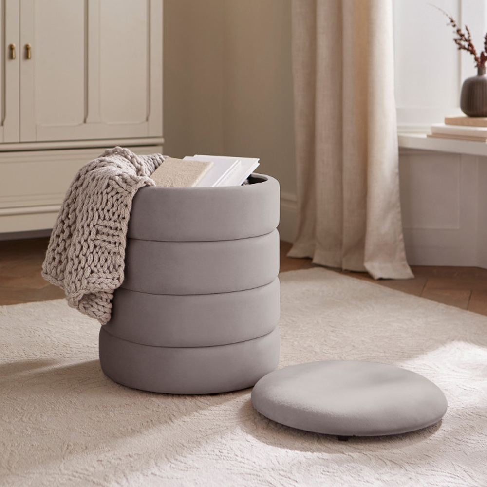 Kosea Velvet Storage Stool in Grey