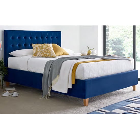 Product photograph of Kotor Velvet Ottoman Double Bed In Blue from Furniture in Fashion