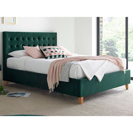 Read more about Kotor velvet ottoman double bed in green