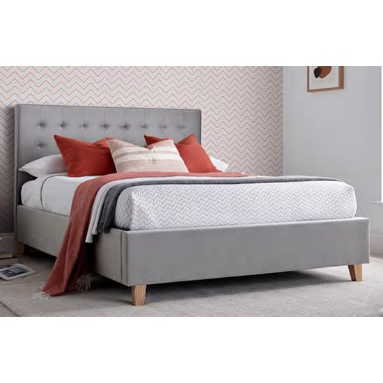 Kotor Velvet Ottoman Double Bed In Grey