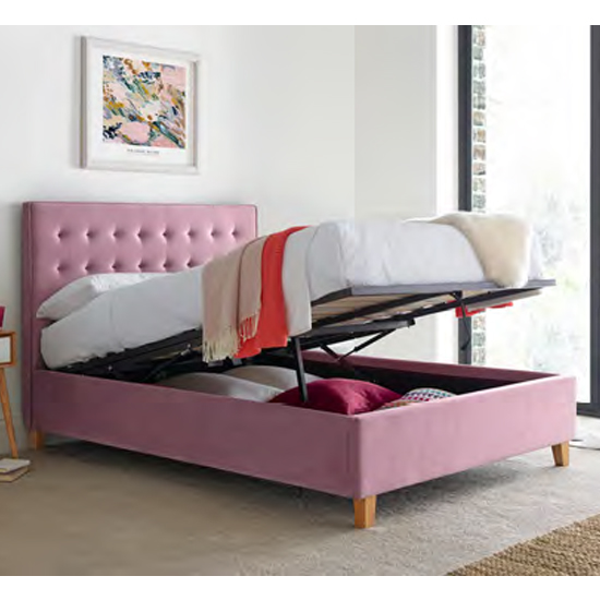 Kotor Velvet Ottoman King Size Bed In Pink