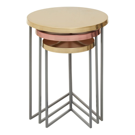 Koura Metal Nest Of 3 Tables In Gold And Grey