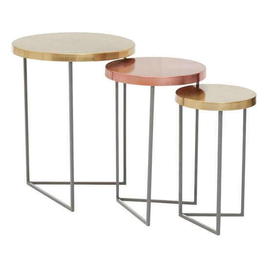 Product photograph of Koura Metal Nest Of 3 Tables In Gold And Grey from Furniture in Fashion