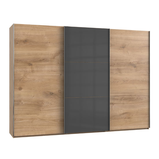 Read more about Koyd mirrored sliding wardrobe in grey and planked oak 3 doors