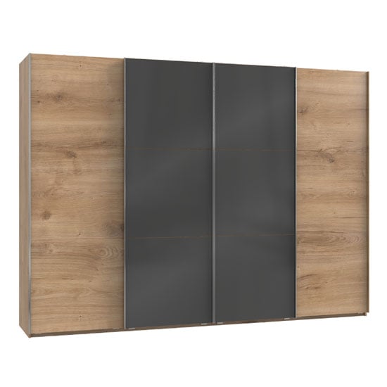 Read more about Koyd mirrored sliding wardrobe in grey and planked oak 4 doors