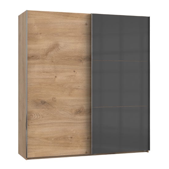 Read more about Koyd mirrored sliding wardrobe in grey and planked oak