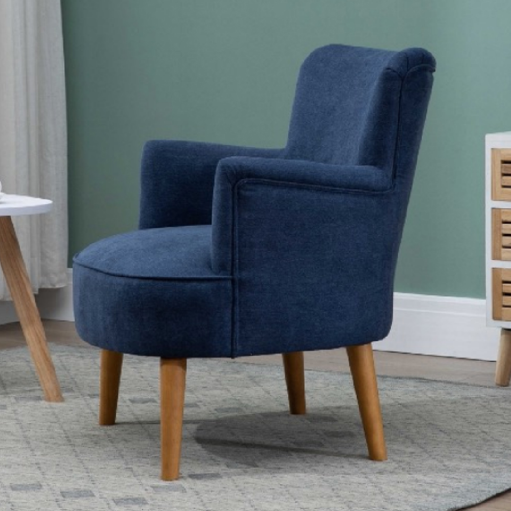 Krabi Fabric Armchair With Oak Legs In Midnight Blue