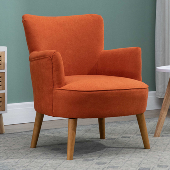 Krabi Fabric Bedroom Chair In Sunburst Orange With Wood Legs