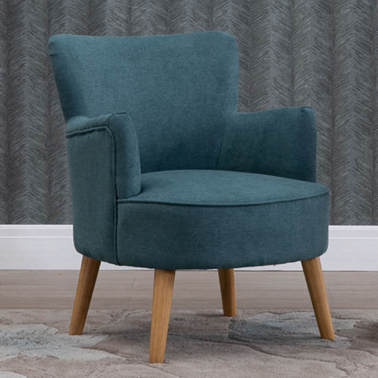 Read more about Krabi fabric bedroom chair in teal with solid wood legs