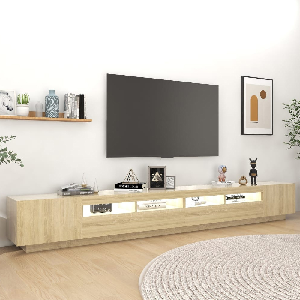 Krakow Large Wooden TV Stand In Sonoma Oak With LED