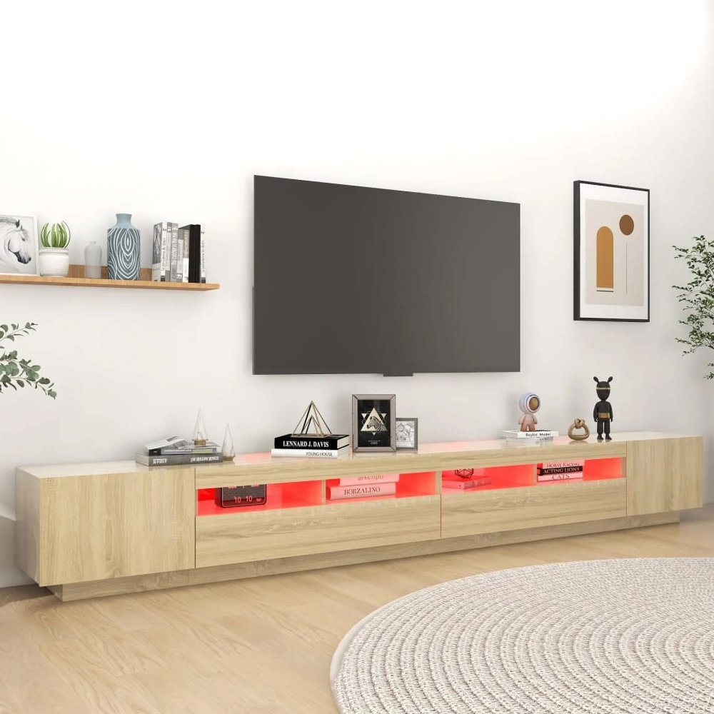Krakow Large Wooden TV Stand In Sonoma Oak With LED