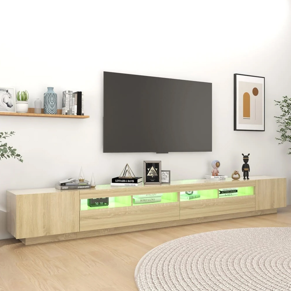 Krakow Large Wooden TV Stand In Sonoma Oak With LED