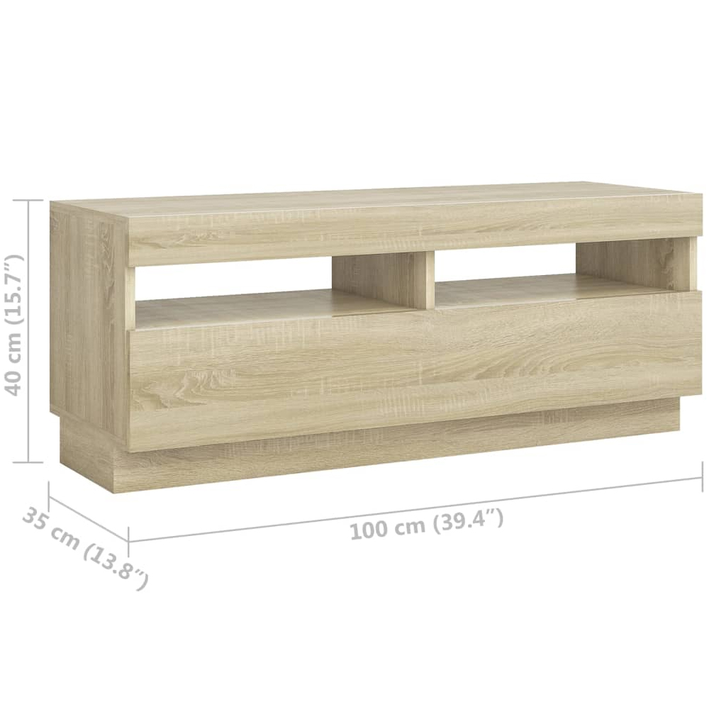Krakow Large Wooden TV Stand In Sonoma Oak With LED