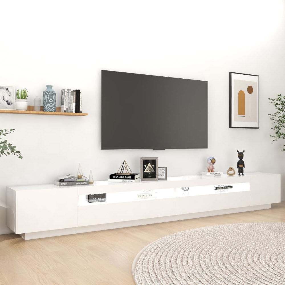 Krakow Large Wooden TV Stand In White With LED
