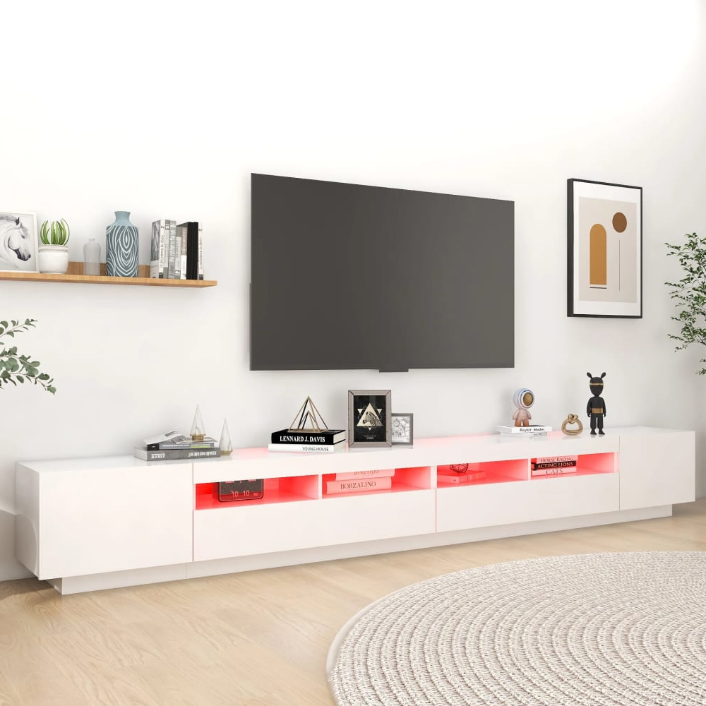 Krakow Large Wooden TV Stand In White With LED