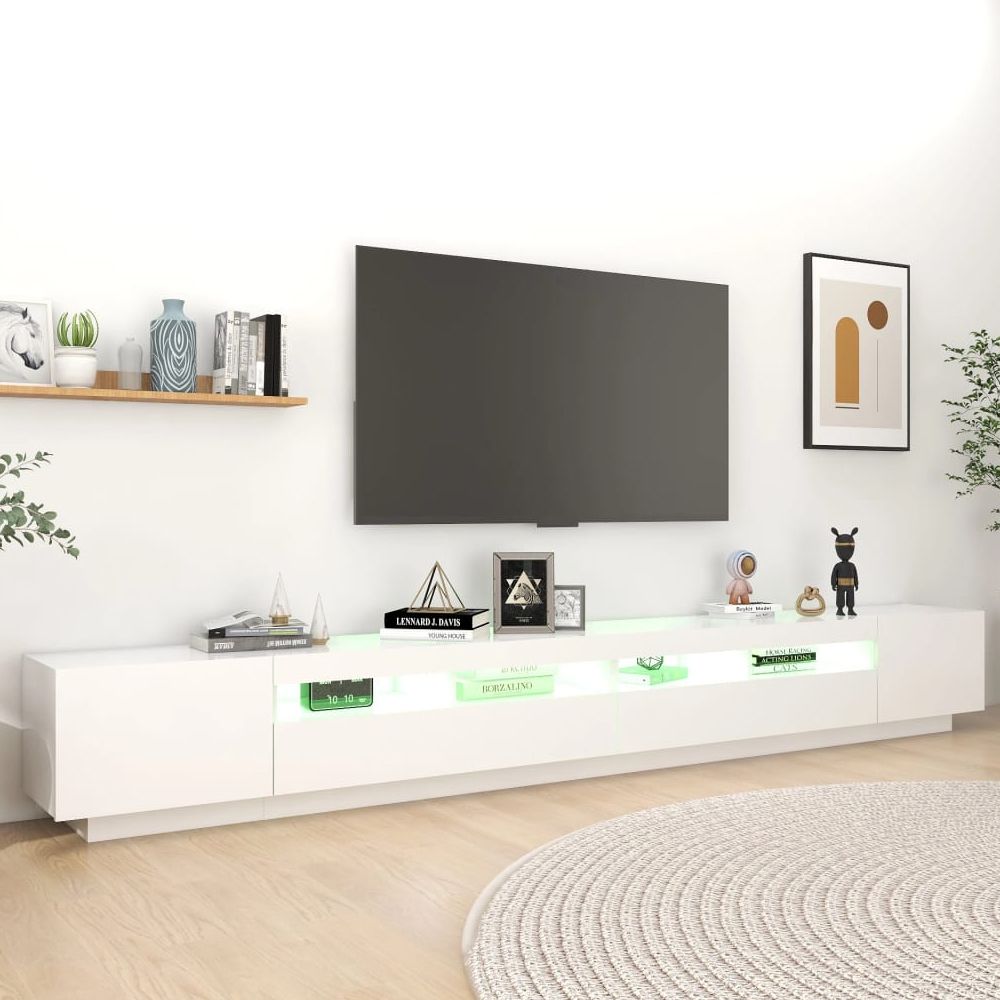 Krakow Large Wooden TV Stand In White With LED