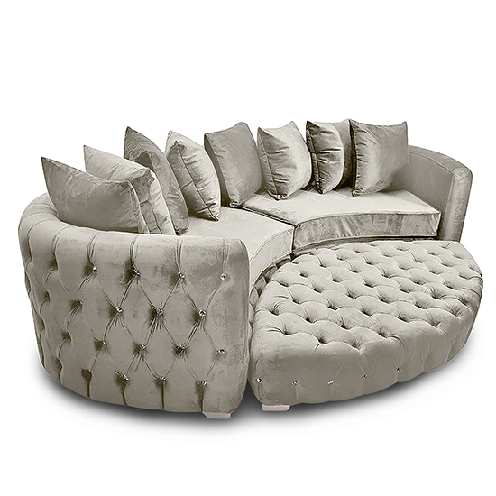 Krakow Malta Plush Velour Fabric Curved Sofa In Cream