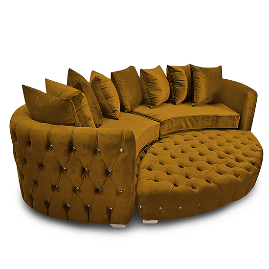Krakow Malta Plush Velour Fabric Curved Sofa In Gold