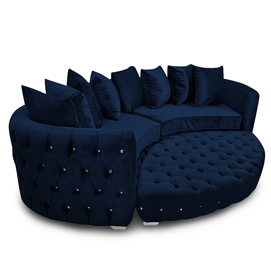 Krakow Malta Plush Velour Fabric Curved Sofa In Navy