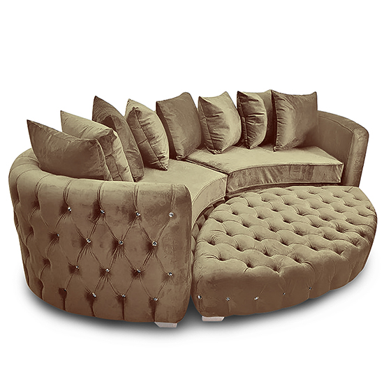 Krakow Malta Plush Velour Fabric Curved Sofa In Parchment