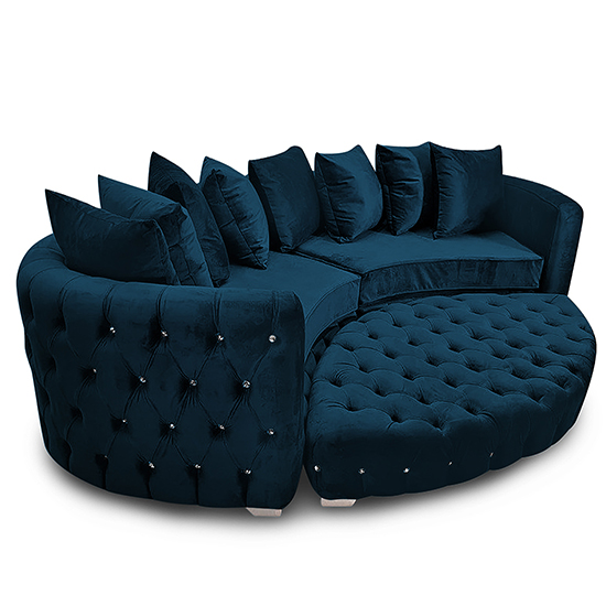 Krakow Malta Plush Velour Fabric Curved Sofa In Peacock