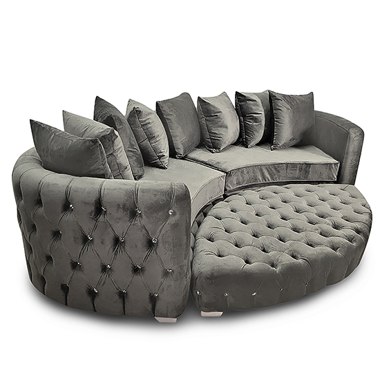 Krakow Malta Plush Velour Fabric Curved Sofa In Putty
