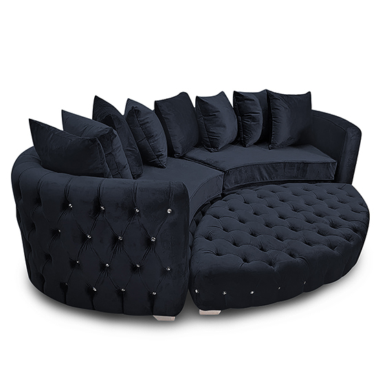 Krakow Malta Plush Velour Fabric Curved Sofa In Slate