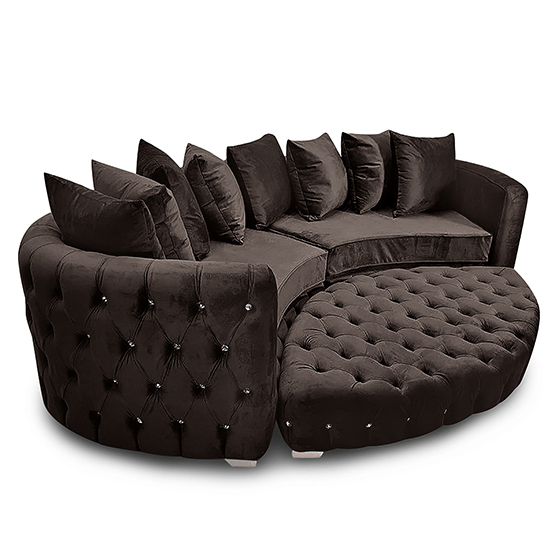 Krakow Malta Plush Velour Fabric Curved Sofa In Taupe