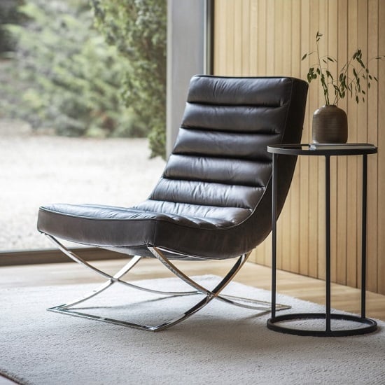 View Kramer leather lounge chair in black with metal frame