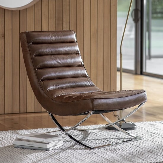 Product photograph of Kramer Leather Lounge Chair In Brown With Metal Frame from Furniture in Fashion