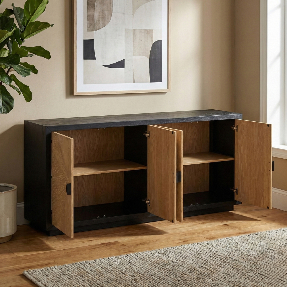 Kramis Wooden Sideboard with 4 Doors in Oak and Black