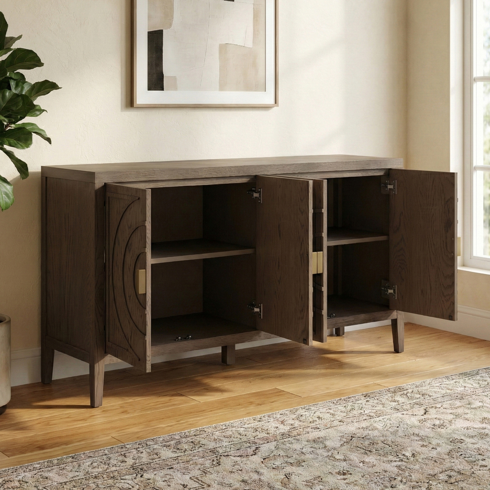Kramis Wooden Sideboard with 4 Doors in Vintage Brown