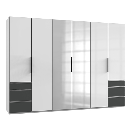 Kraz Mirrored Wardrobe InGloss White Graphite With 6 Doors Furniture