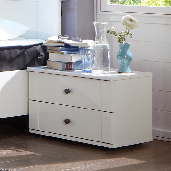 Krefeld Wooden Bedside Cabinet In White With 2 Drawers