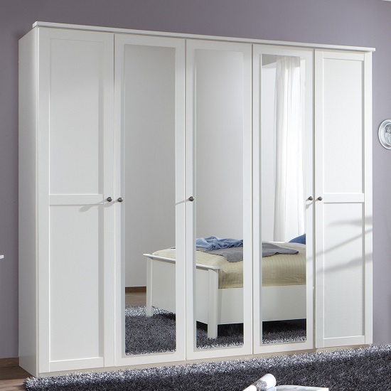 Read more about Krefeld mirrored wardrobe large in white with 5 doors