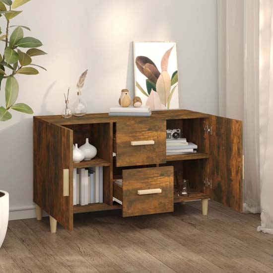 Krefeld Wooden Sideboard 2 Doors 2 Drawers In Smoked Oak
