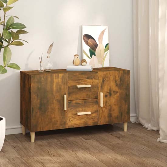 Product photograph of Krefeld Wooden Sideboard 2 Doors 2 Drawers In Smoked Oak from Furniture in Fashion