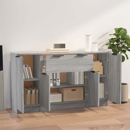 Krefeld Wooden Sideboard With 4 Doors 1 Drawer In Grey Sonoma Oak