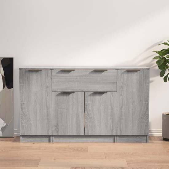 Krefeld Wooden Sideboard With 4 Doors 1 Drawer In Grey Sonoma Oak