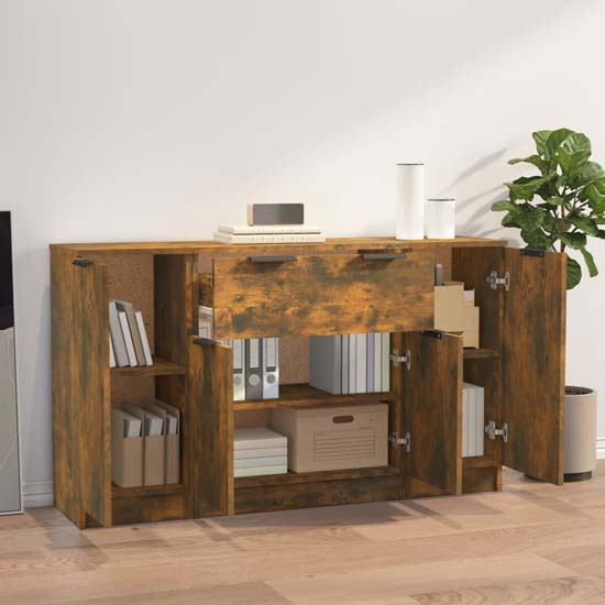 Krefeld Wooden Sideboard With 4 Doors 1 Drawer In Smoked Oak