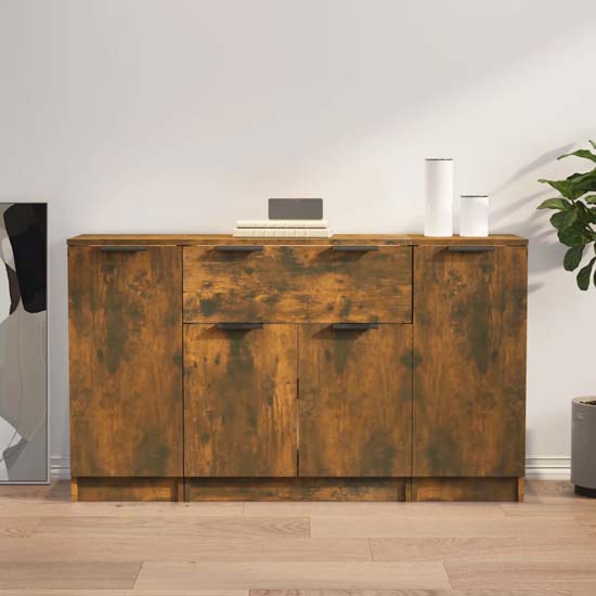 Product photograph of Krefeld Wooden Sideboard With 4 Doors 1 Drawer In Smoked Oak from Furniture in Fashion