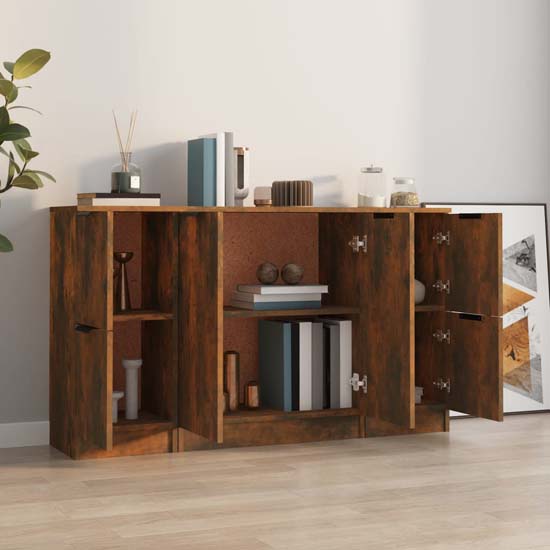 Krefeld Wooden Sideboard With 6 Doors In Smoked Oak