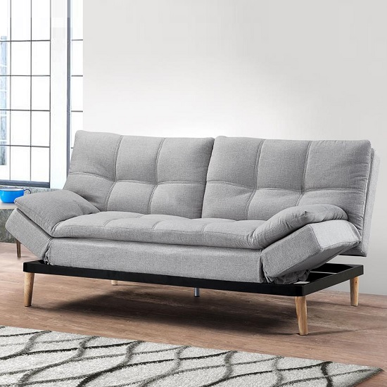 Krevia Faric Sofa Bed In Light Stone Grey With Wooden Legs_2