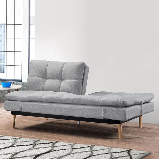Krevia Faric Sofa Bed In Light Stone Grey With Wooden Legs_3