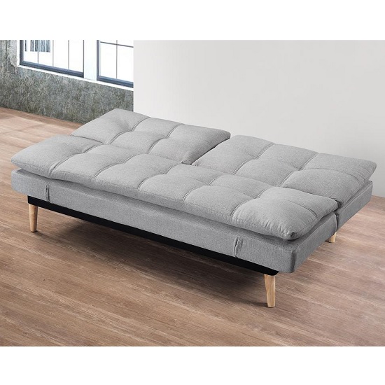 Krevia Faric Sofa Bed In Light Stone Grey With Wooden Legs_4