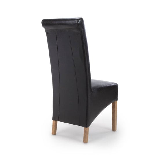 Kyoto Black Leather Dining Chairs With Oak Legs In Pair