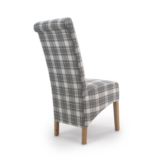 Kyoto Check Cappuccino Fabric Dining Chairs With Oak Leg In Pair