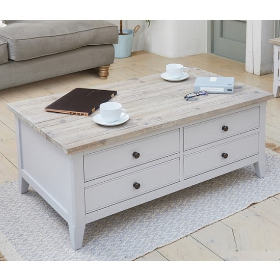 Read more about Krista wooden coffee table in grey with flip top and 4 drawers